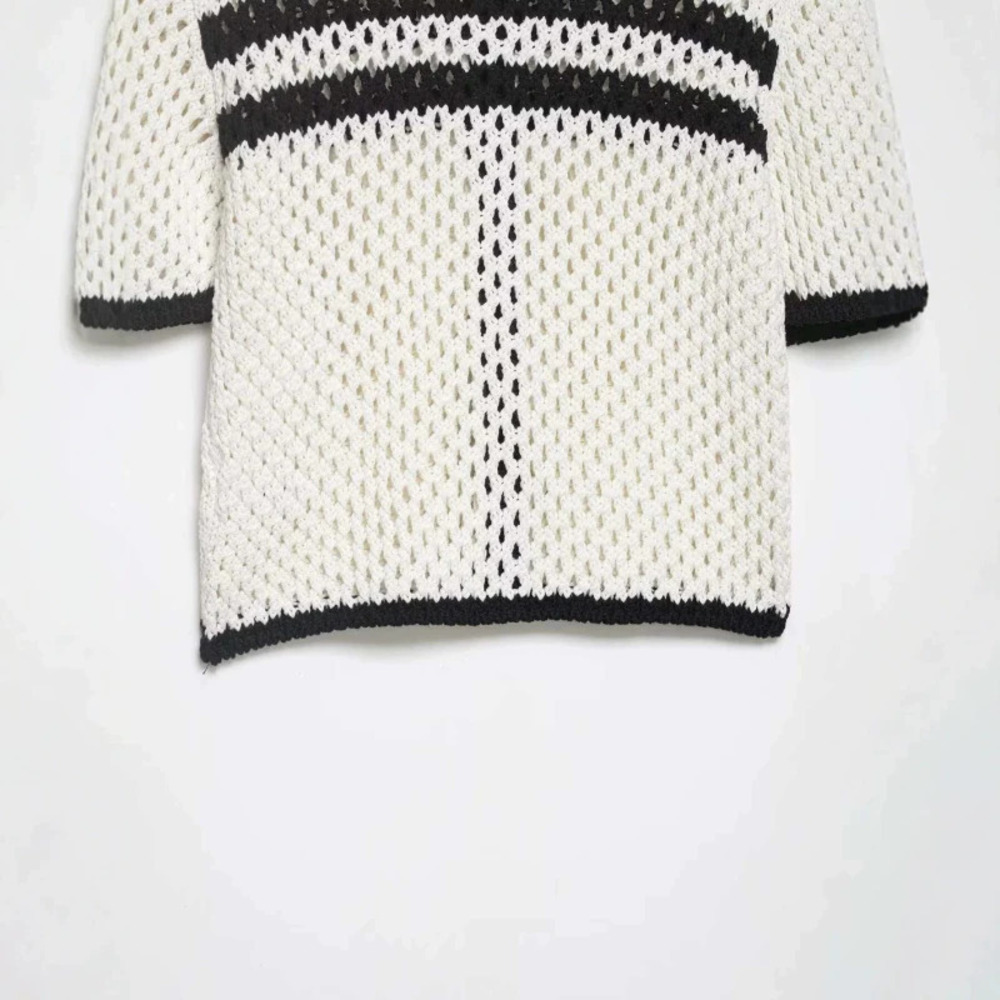 ZARA Summer Striped Knit Openwork Polo Short Sleeve